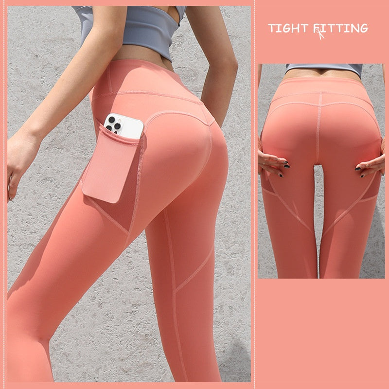 Leggings de sport sans couture avec poches, pantalon push-up taille haute pour femme, pantalon de fitness, de course, de yoga, de gym et de sport