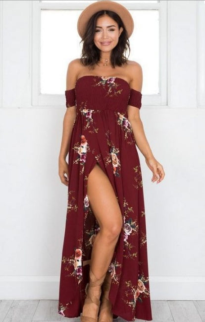 Robe longue style bohème pour femme, robe d'été de plage à épaules dénudées 