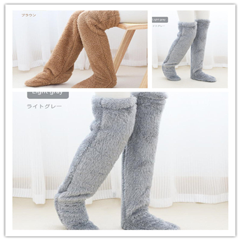 Chaussettes longues et duveteuses au-dessus du genou pour l'hiver, chaussettes chaudes et froides pour les jambes et les genoux, résistantes au froid, pour dormir au sol