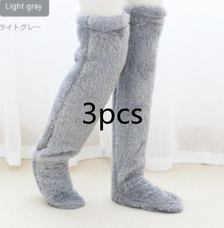 Chaussettes longues et duveteuses au-dessus du genou pour l'hiver, chaussettes chaudes et froides pour les jambes et les genoux, résistantes au froid, pour dormir au sol