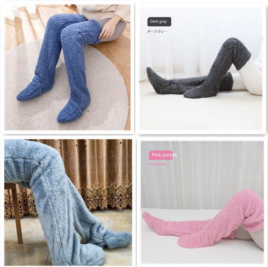 Chaussettes longues et duveteuses au-dessus du genou pour l'hiver, chaussettes chaudes et froides pour les jambes et les genoux, résistantes au froid, pour dormir au sol