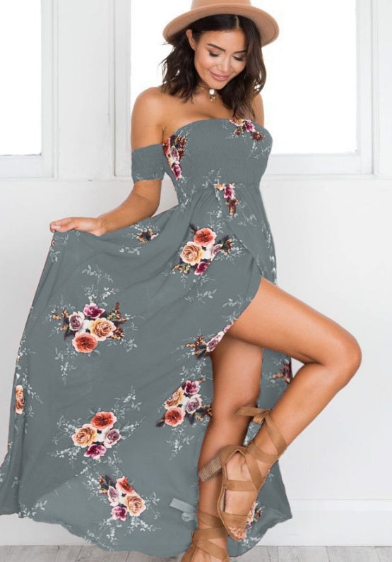 Robe longue style bohème pour femme, robe d'été de plage à épaules dénudées 