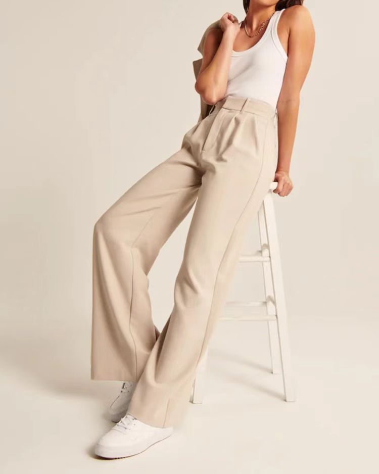 Pantalon droit taille haute avec poches Pantalon décontracté à jambe large pour femme