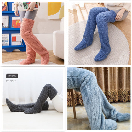 Chaussettes longues et duveteuses au-dessus du genou pour l'hiver, chaussettes chaudes et froides pour les jambes et les genoux, résistantes au froid, pour dormir au sol