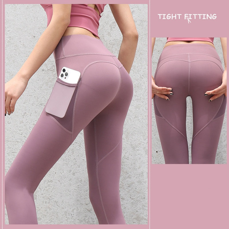 Leggings de sport sans couture avec poches, pantalon push-up taille haute pour femme, pantalon de fitness, de course, de yoga, de gym et de sport