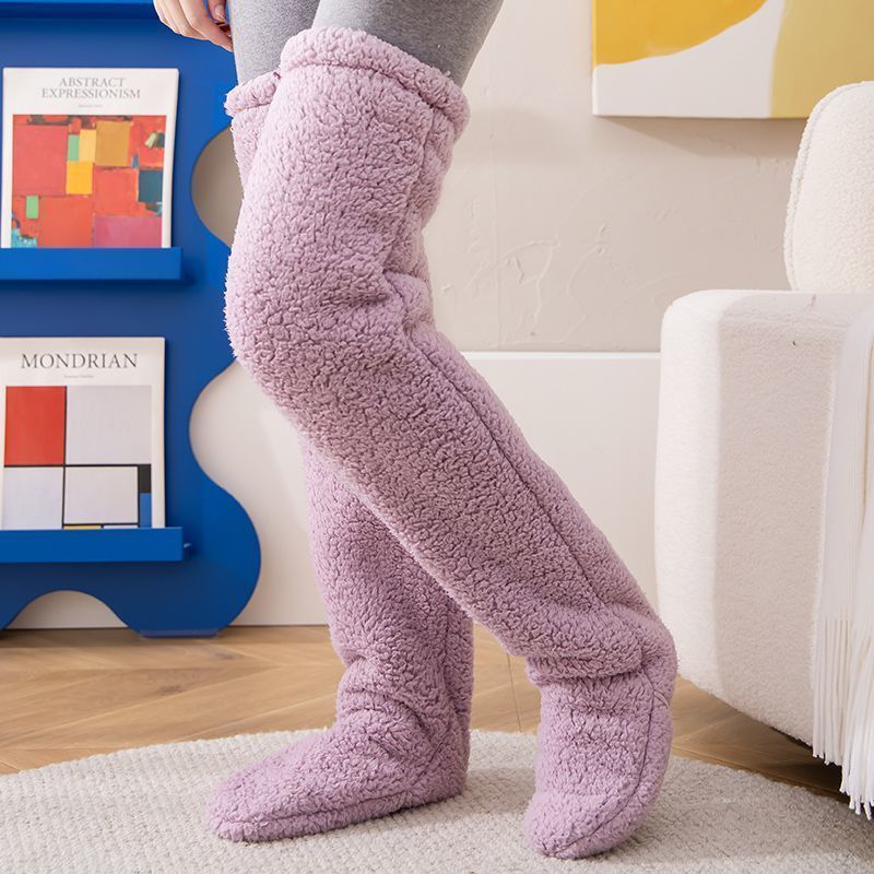 Chaussettes longues et duveteuses au-dessus du genou pour l'hiver, chaussettes chaudes et froides pour les jambes et les genoux, résistantes au froid, pour dormir au sol