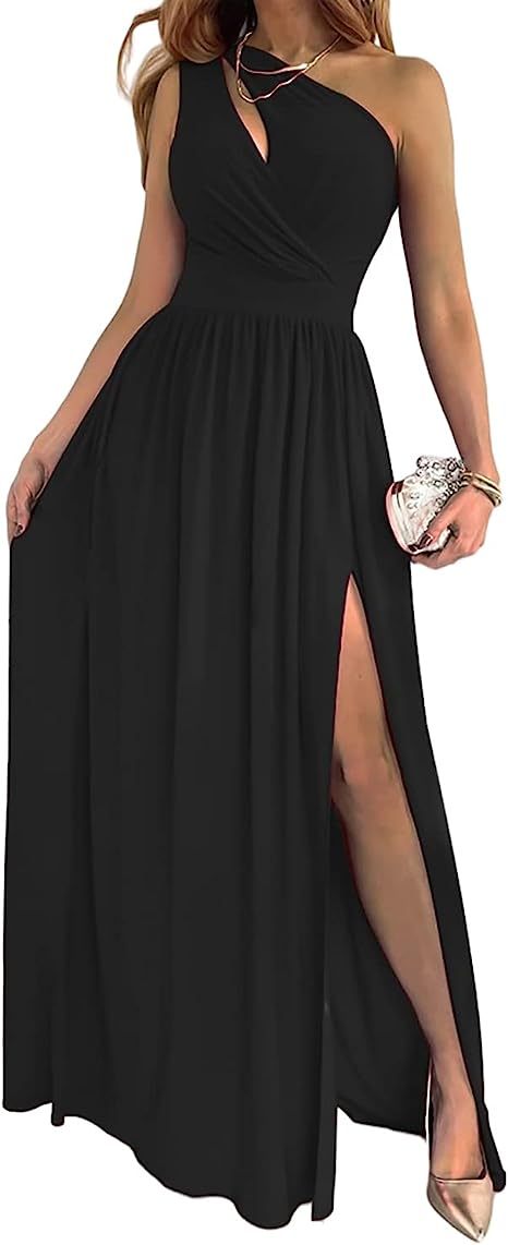 Robe longue de cocktail sexy élégante sans manches à une épaule pour femme