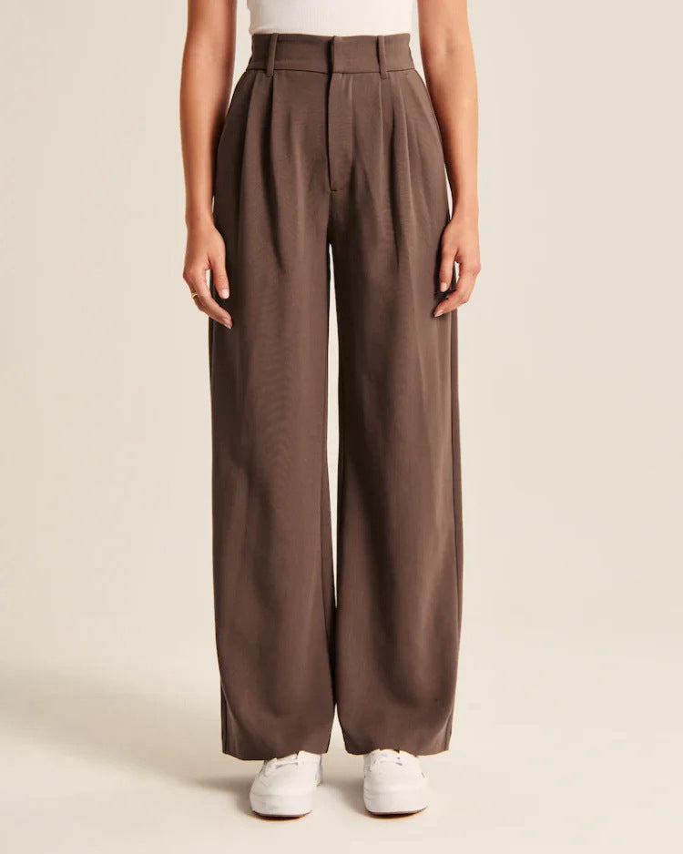 Pantalon droit taille haute avec poches Pantalon décontracté à jambe large pour femme