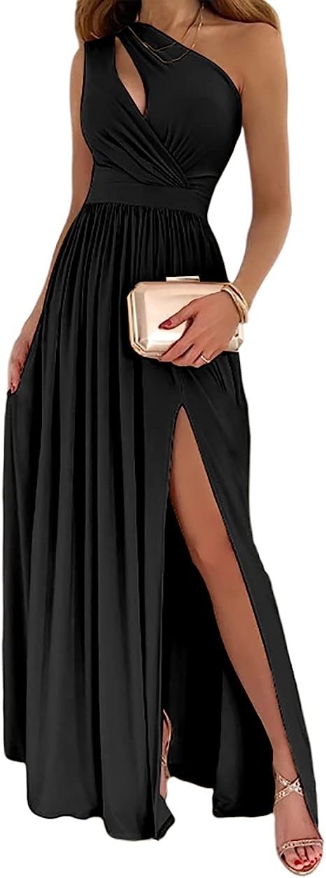 Robe longue de cocktail sexy élégante sans manches à une épaule pour femme