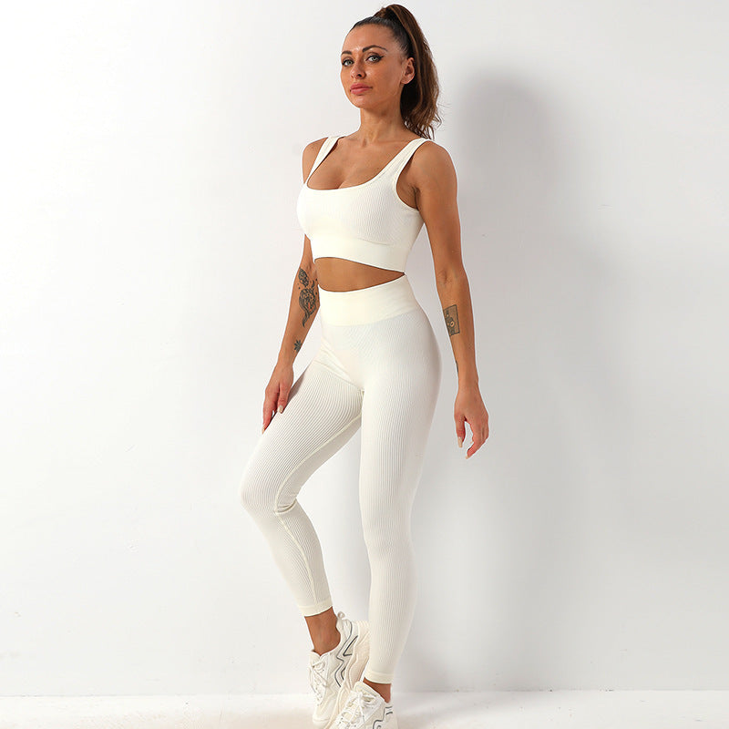 Ensemble de 2 pièces de yoga en fil sans couture, soutien-gorge et leggings taille haute pour femmes, pantalons de sport, de fitness, de yoga, de vêtements de sport