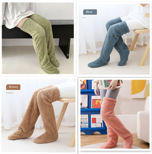 Chaussettes longues et duveteuses au-dessus du genou pour l'hiver, chaussettes chaudes et froides pour les jambes et les genoux, résistantes au froid, pour dormir au sol