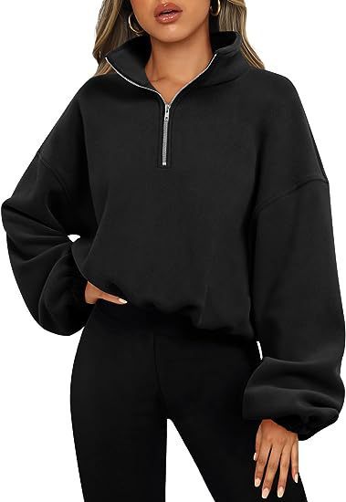 Sweat à capuche ample pour femme, vêtement d'hiver de couleur unie avec fermeture éclair et col montant, vêtement épais et chaud