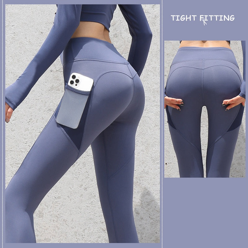 Leggings de sport sans couture avec poches, pantalon push-up taille haute pour femme, pantalon de fitness, de course, de yoga, de gym et de sport