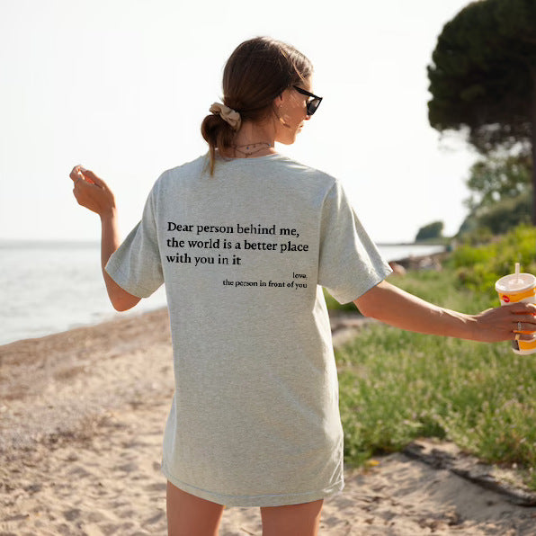 T-shirt à manches courtes et col rond pour femme avec lettres et slogan