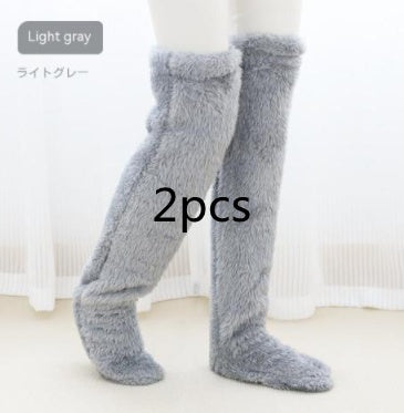 Chaussettes longues et duveteuses au-dessus du genou pour l'hiver, chaussettes chaudes et froides pour les jambes et les genoux, résistantes au froid, pour dormir au sol