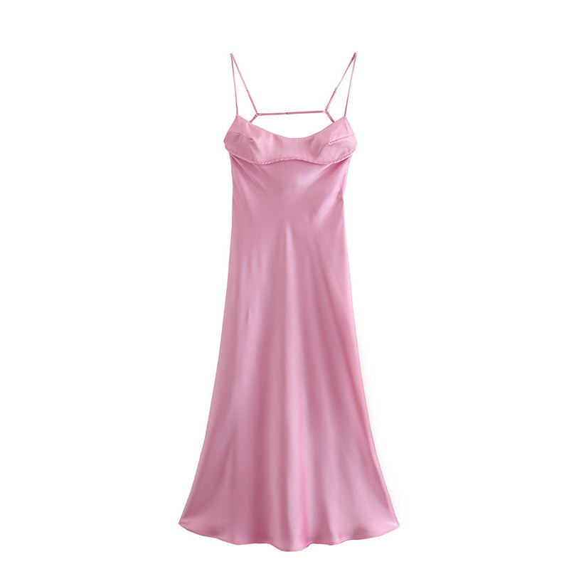 Robe longue en satin pour femme, élégante, sans manches, tenue de soirée, de vacances, sexy, décontractée, dos nu, été