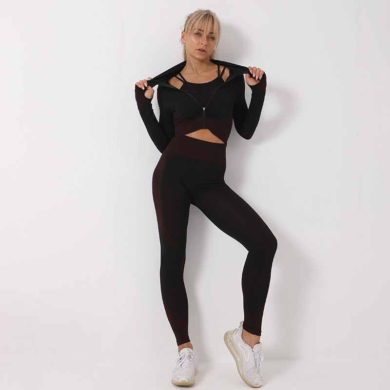 Ensemble de yoga 3 pièces sans couture, ensemble de sport pour femmes, vêtements de sport, leggings, haut court, soutien-gorge de sport, ensemble de fitness pour femmes, tenues pour femmes, survêtement