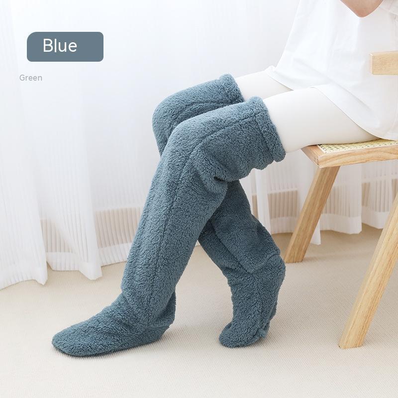 Chaussettes longues et duveteuses au-dessus du genou pour l'hiver, chaussettes chaudes et froides pour les jambes et les genoux, résistantes au froid, pour dormir au sol