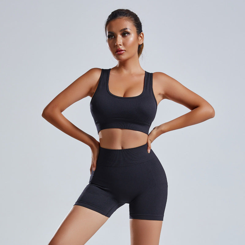 Ensemble de yoga 2 pièces pour femmes, gilet et short, survêtement, vêtements de sport d'entraînement sans couture, vêtements de sport, leggings taille haute, combinaisons de sport de fitness