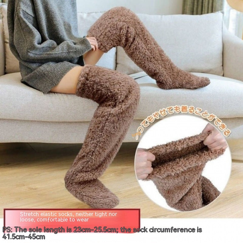 Chaussettes longues et duveteuses au-dessus du genou pour l'hiver, chaussettes chaudes et froides pour les jambes et les genoux, résistantes au froid, pour dormir au sol