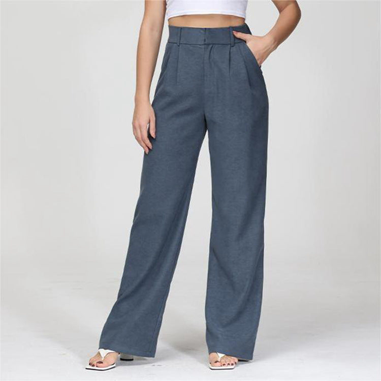 Pantalon droit taille haute avec poches Pantalon décontracté à jambe large pour femme