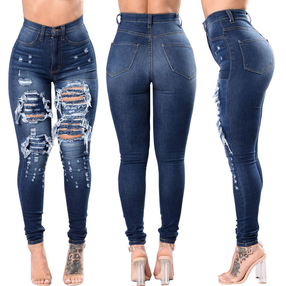 Pantalon en denim délavé déchiré pour femme