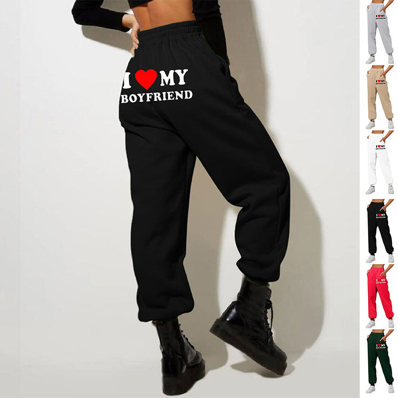 Pantalon imprimé I Love MY BOYFRIEND Pantalon de survêtement décontracté pour hommes et femmes Pantalon de sport