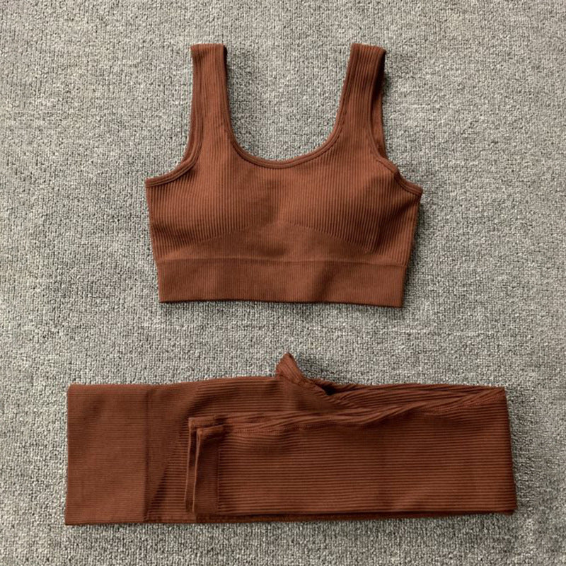 Ensemble de 2 pièces de yoga en fil sans couture, soutien-gorge et leggings taille haute pour femmes, pantalons de sport, de fitness, de yoga, de vêtements de sport