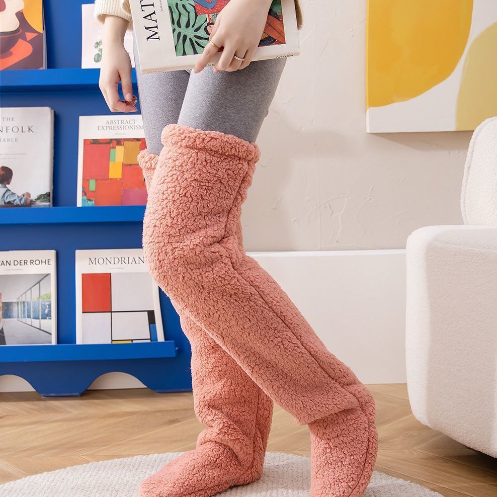 Chaussettes longues et duveteuses au-dessus du genou pour l'hiver, chaussettes chaudes et froides pour les jambes et les genoux, résistantes au froid, pour dormir au sol