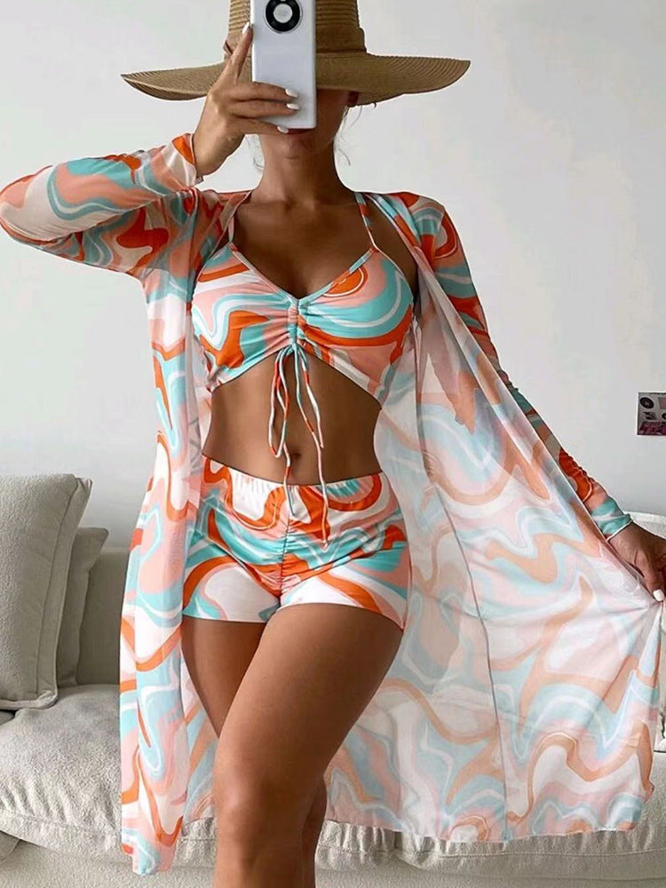 Maillot de bain 3 pièces pour femme avec cardigan à manches longues et bikini à la mode pour l'été