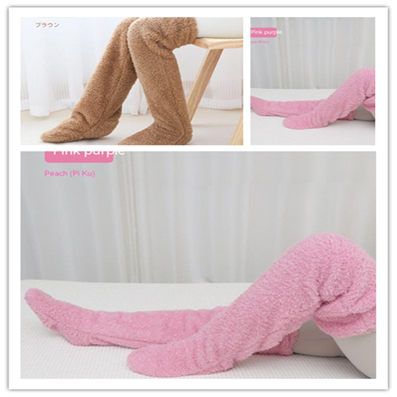 Chaussettes longues et duveteuses au-dessus du genou pour l'hiver, chaussettes chaudes et froides pour les jambes et les genoux, résistantes au froid, pour dormir au sol