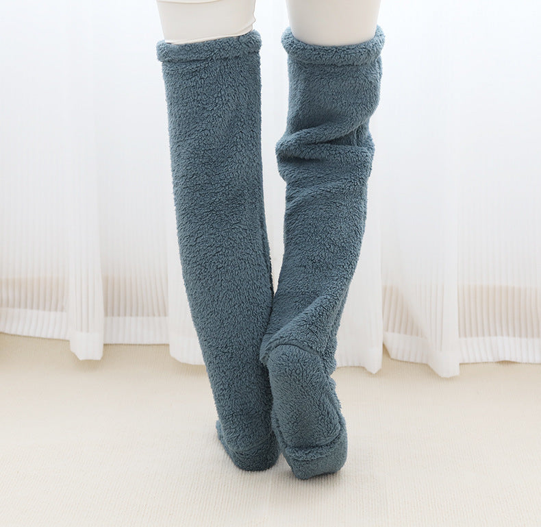 Chaussettes longues et duveteuses au-dessus du genou pour l'hiver, chaussettes chaudes et froides pour les jambes et les genoux, résistantes au froid, pour dormir au sol