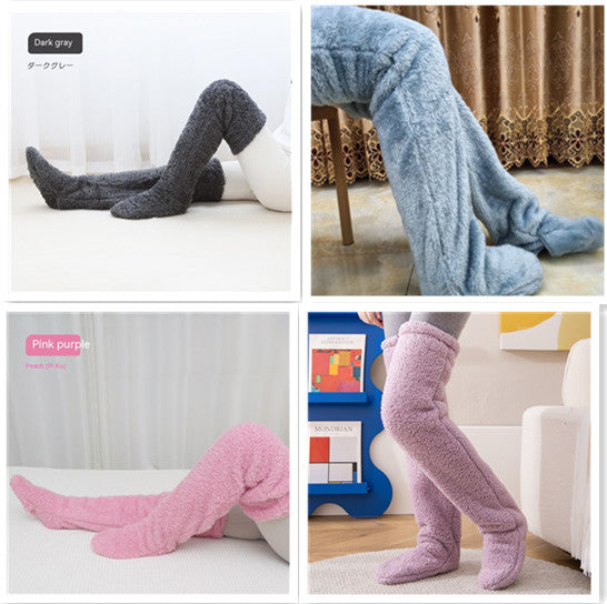 Chaussettes longues et duveteuses au-dessus du genou pour l'hiver, chaussettes chaudes et froides pour les jambes et les genoux, résistantes au froid, pour dormir au sol