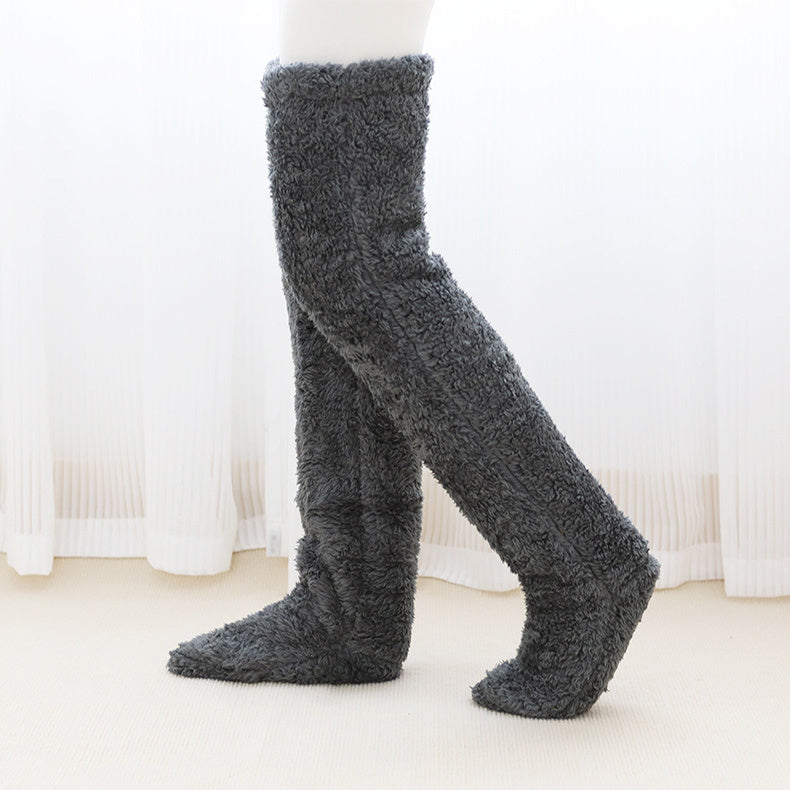 Chaussettes longues et duveteuses au-dessus du genou pour l'hiver, chaussettes chaudes et froides pour les jambes et les genoux, résistantes au froid, pour dormir au sol