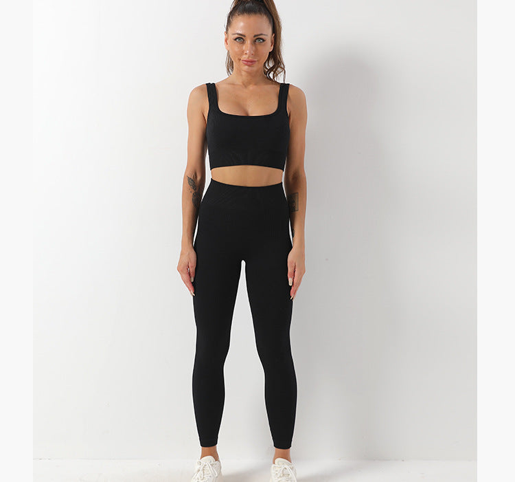 Ensemble de 2 pièces de yoga en fil sans couture, soutien-gorge et leggings taille haute pour femmes, pantalons de sport, de fitness, de yoga, de vêtements de sport