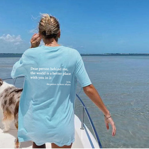 T-shirt à manches courtes et col rond pour femme avec lettres et slogan