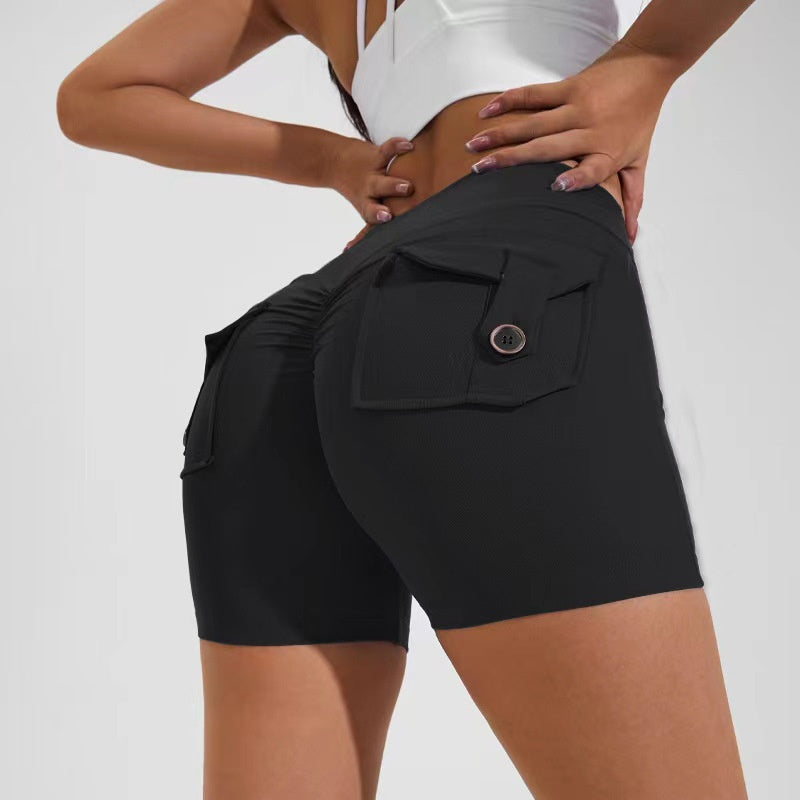 Short taille haute avec poches pour le yoga, le fitness, le sport, séchage rapide, vêtements d'été pour femmes