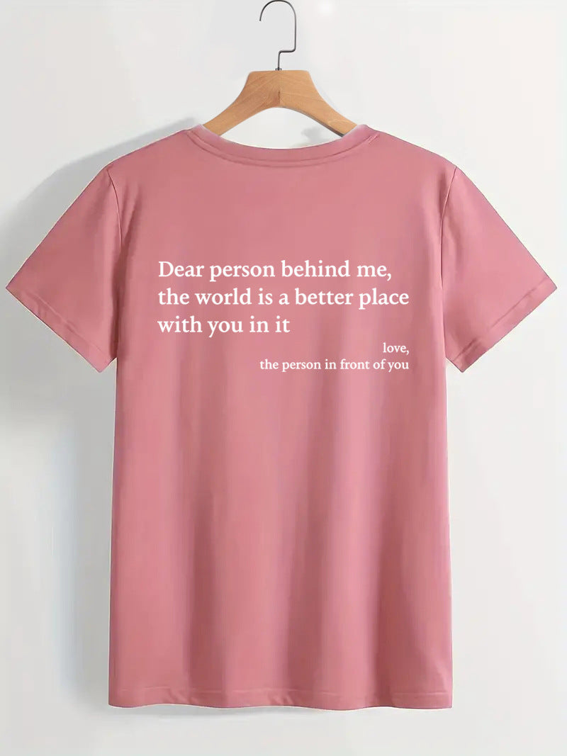 T-shirt à manches courtes et col rond pour femme avec lettres et slogan