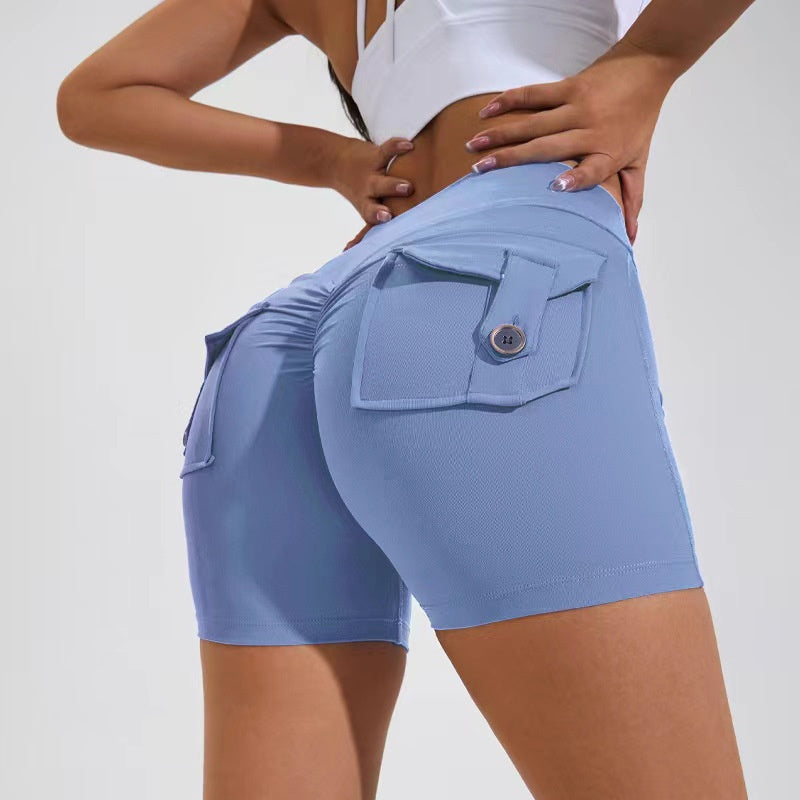 Short taille haute avec poches pour le yoga, le fitness, le sport, séchage rapide, vêtements d'été pour femmes