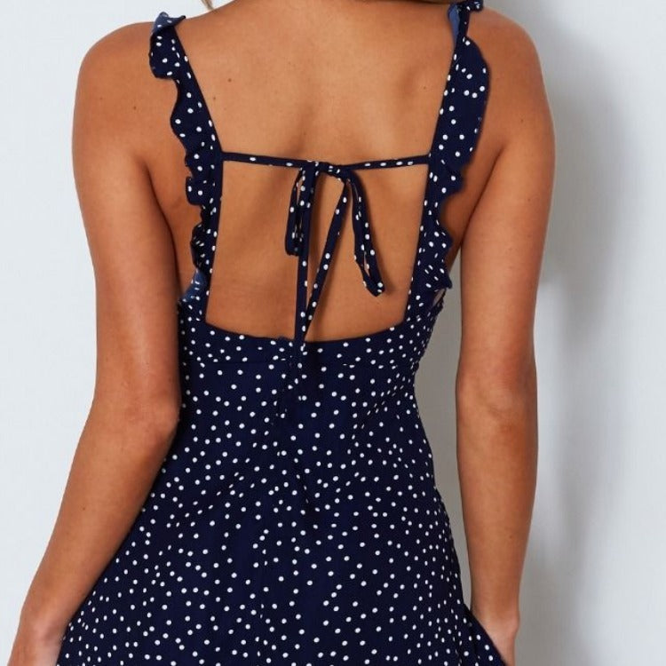 Robe à bretelles à pois pour femme, tenue d'été tendance pour la plage