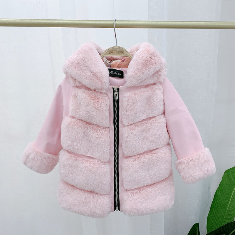 Manteau en coton pour enfants Manteau à capuche en fausse fourrure de lapin Rex