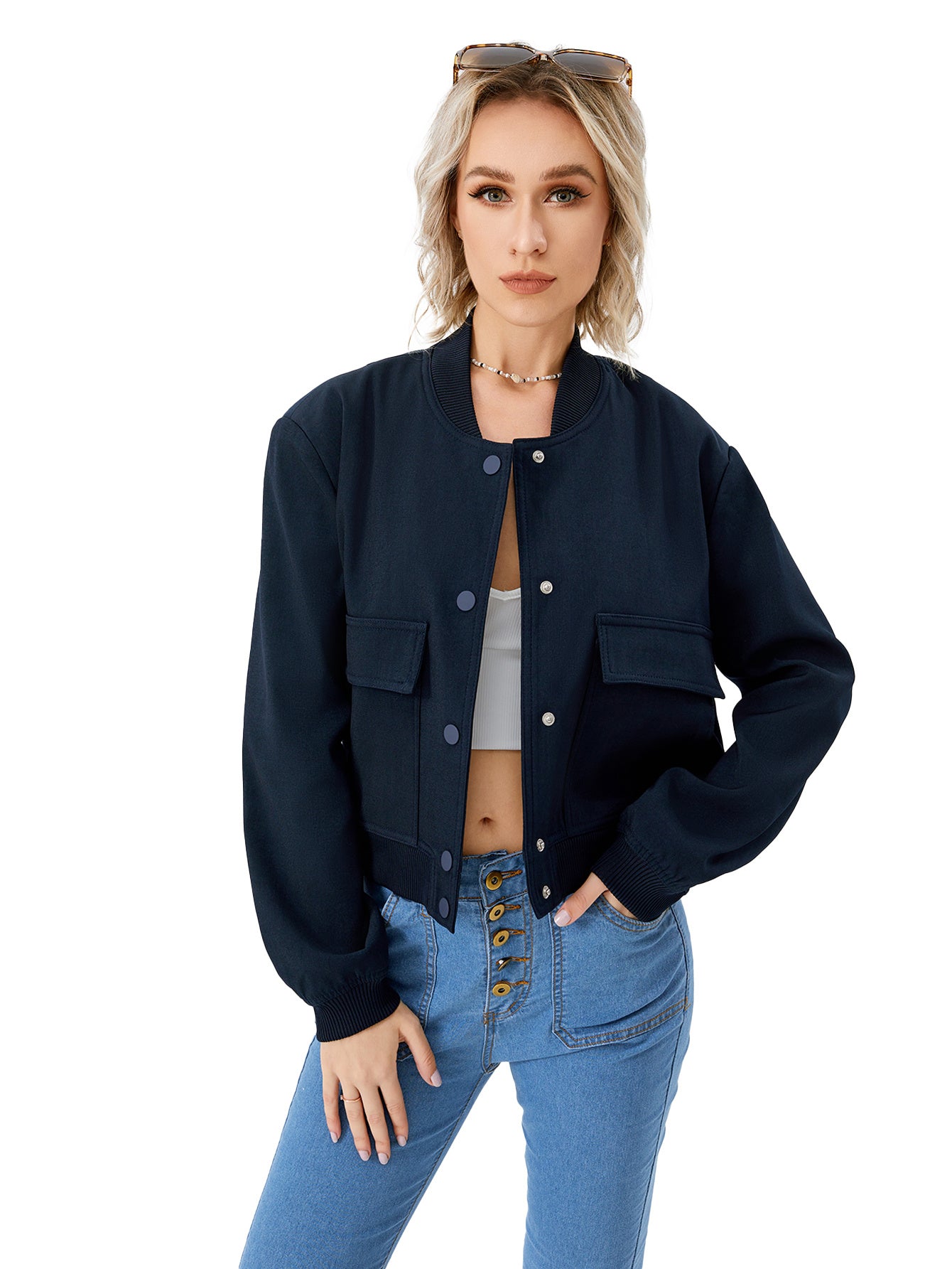 Veste bomber courte légère pour femme, veste décontractée à manches longues avec poche, veste tendance Y2k, streetwear