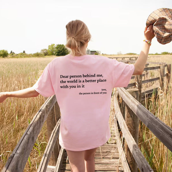 T-shirt à manches courtes et col rond pour femme avec lettres et slogan